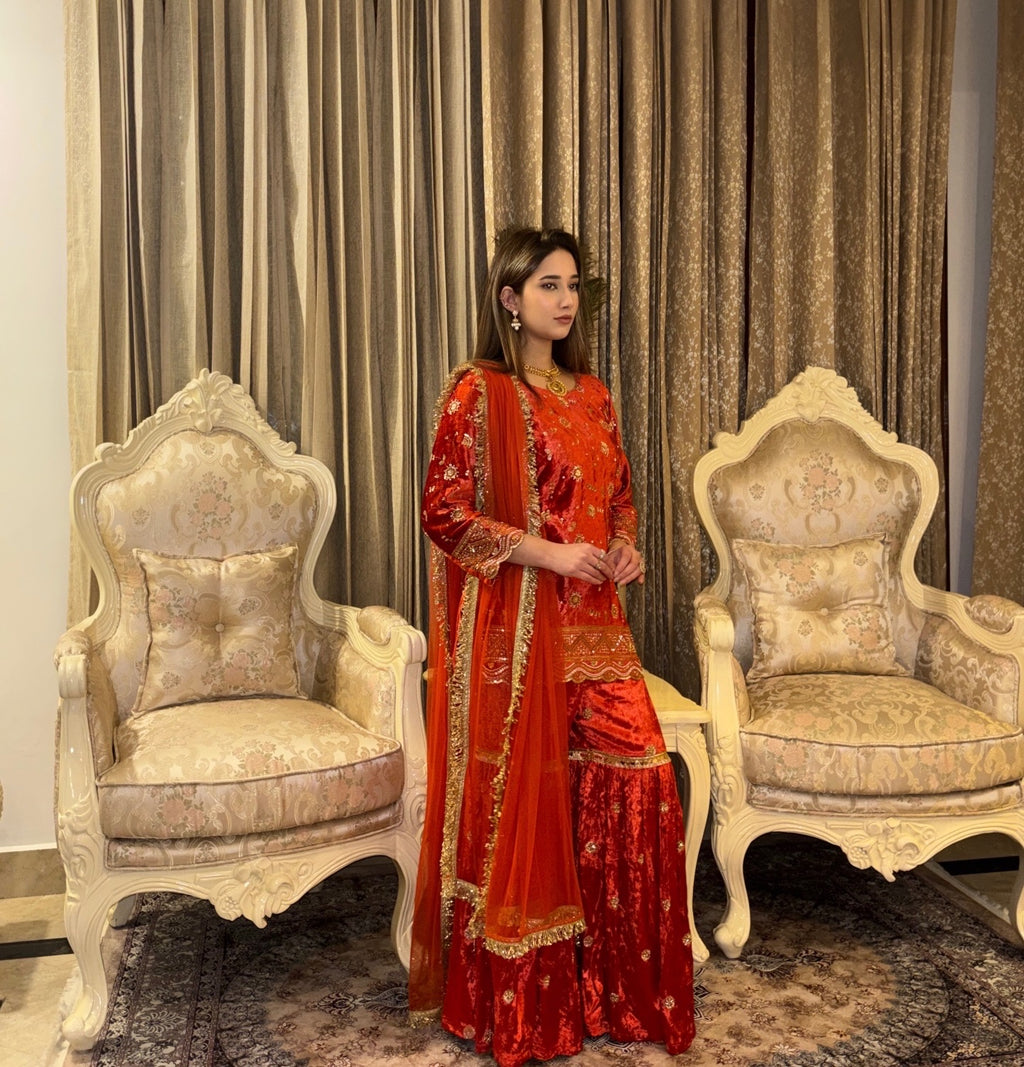 Zahra Sharara Set- Velvet Edit