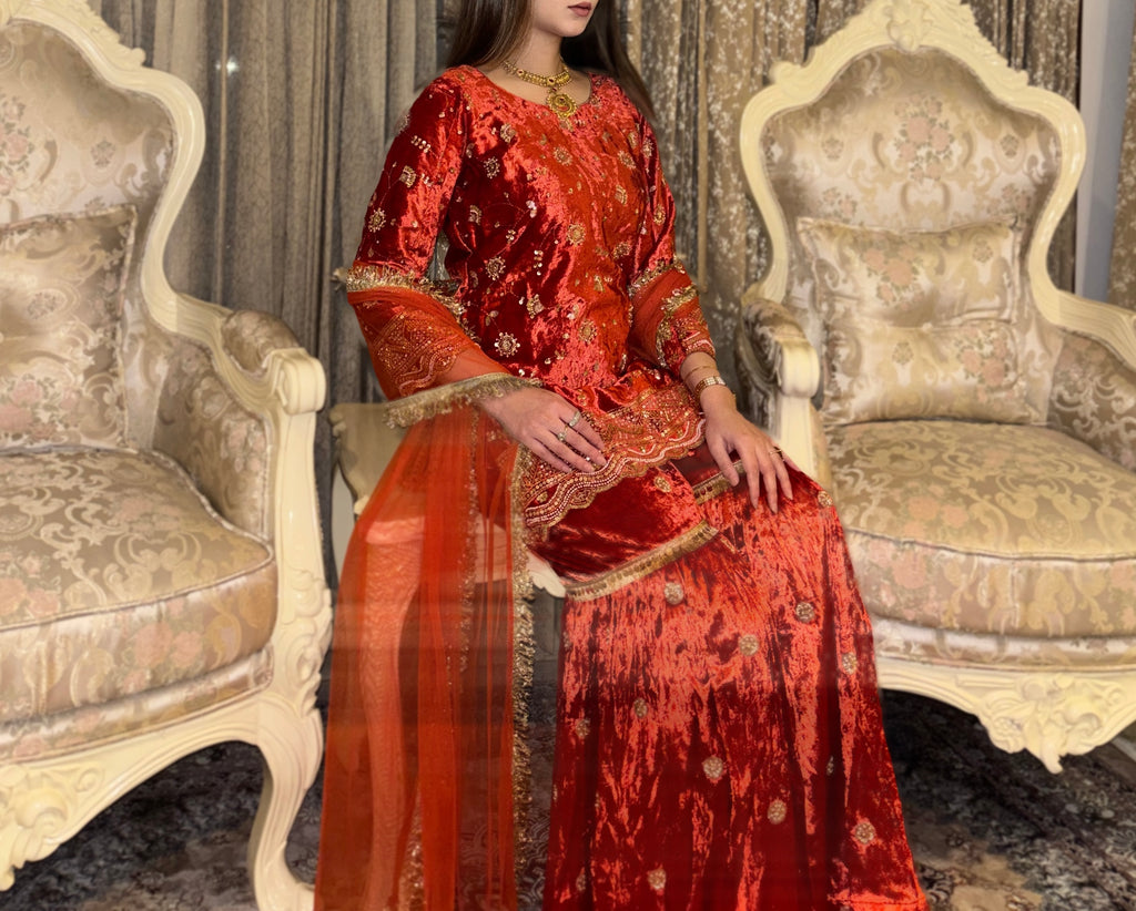 Zahra Sharara Set- Velvet Edit